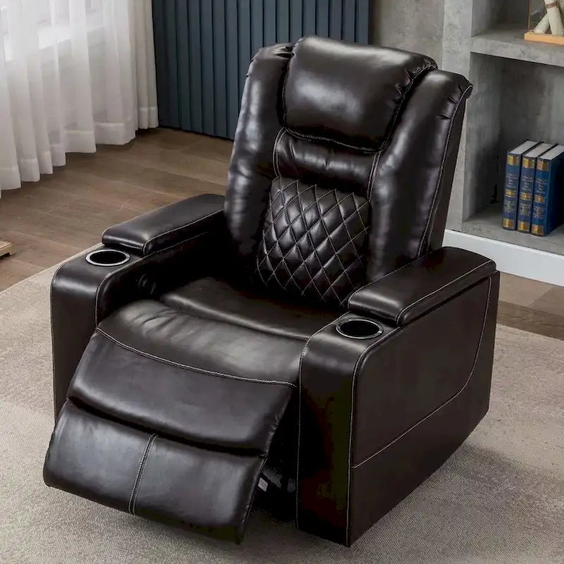 Leather Home Theater Recliner with USB Ports and Cup Holders
