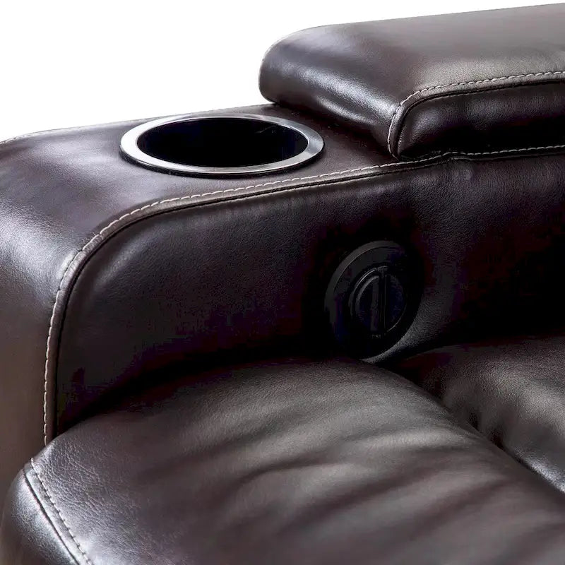 Leather Home Theater Recliner with USB Ports and Cup Holders