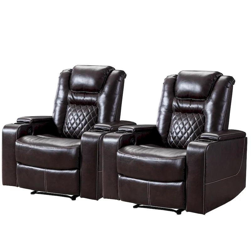 Leather Home Theater Recliner with USB Ports and Cup Holders