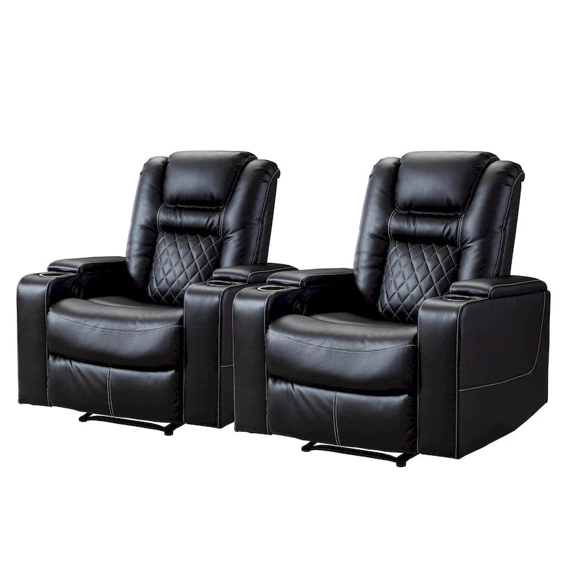 Leather Home Theater Recliner with USB Ports and Cup Holders
