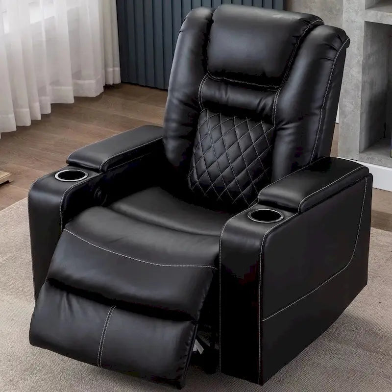 Leather Home Theater Recliner with USB Ports and Cup Holders