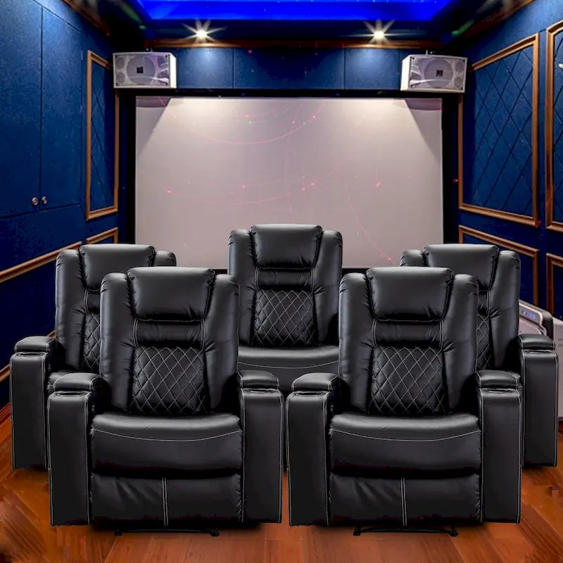 Leather Home Theater Recliner with USB Ports and Cup Holders