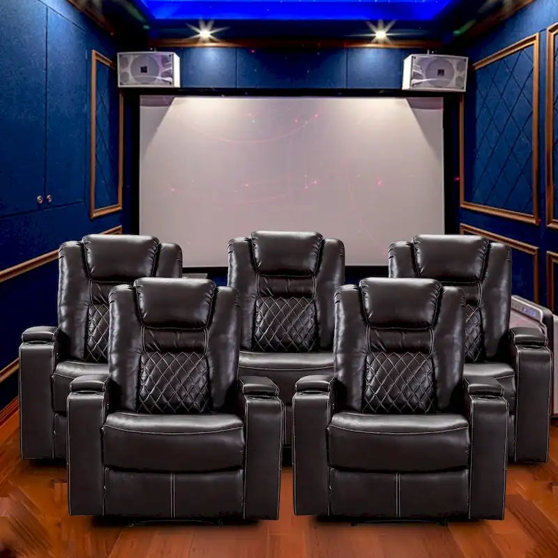 Leather Home Theater Recliner with USB Ports and Cup Holders