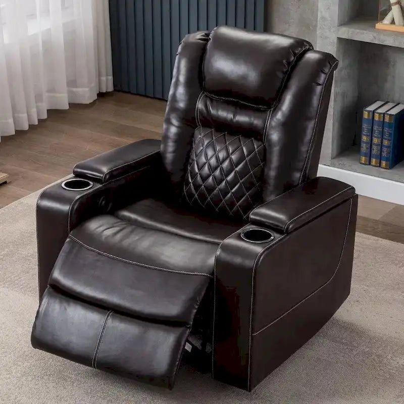 Leather Home Theater Recliner with USB Ports and Cup Holders