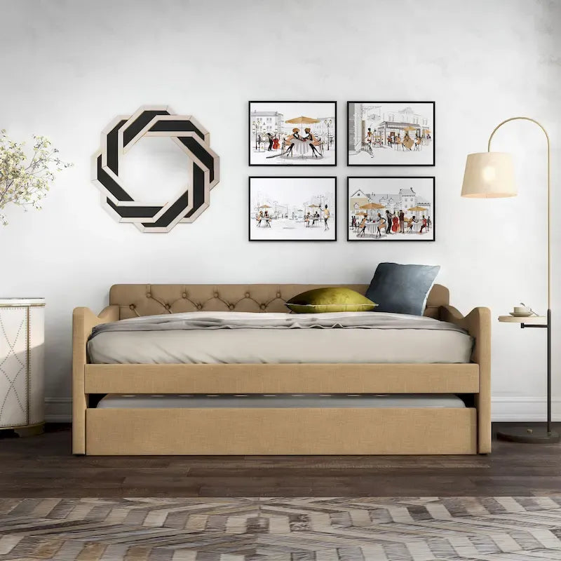 Contemporary Twin Upholstered Tufted Day Bed with Trundle