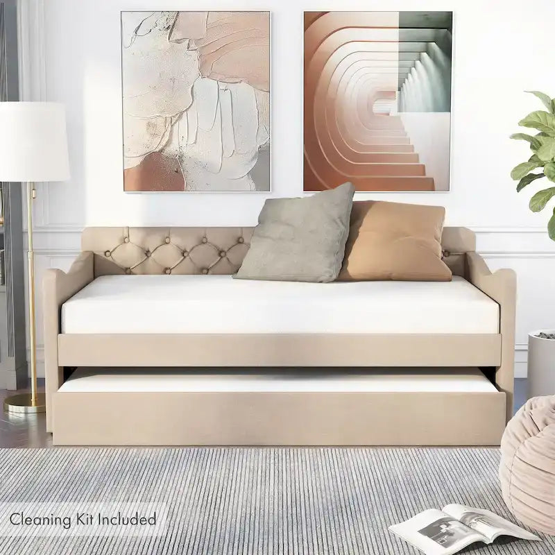 Contemporary Twin Upholstered Tufted Day Bed with Trundle