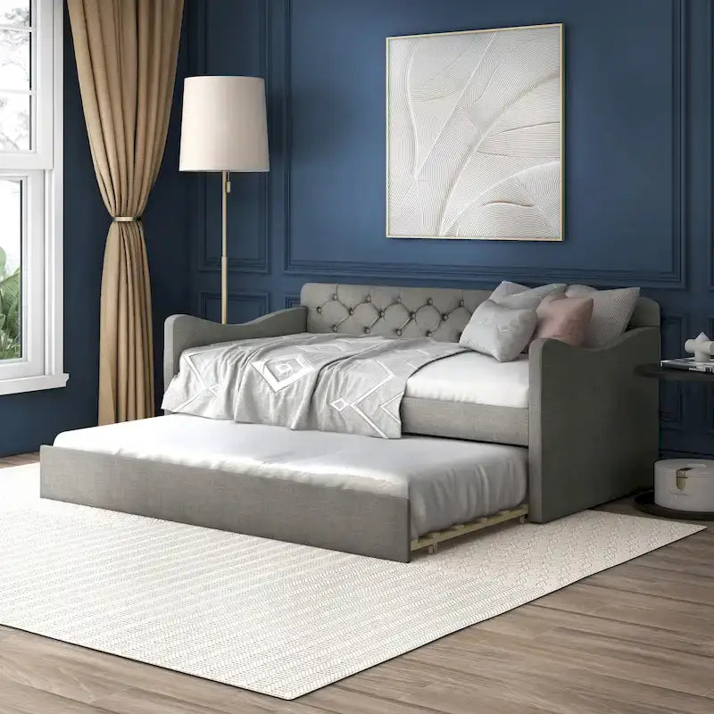 Exodel Contemporary Twin Upholstered Tufted Day Bed with Trundle by Furniture of America