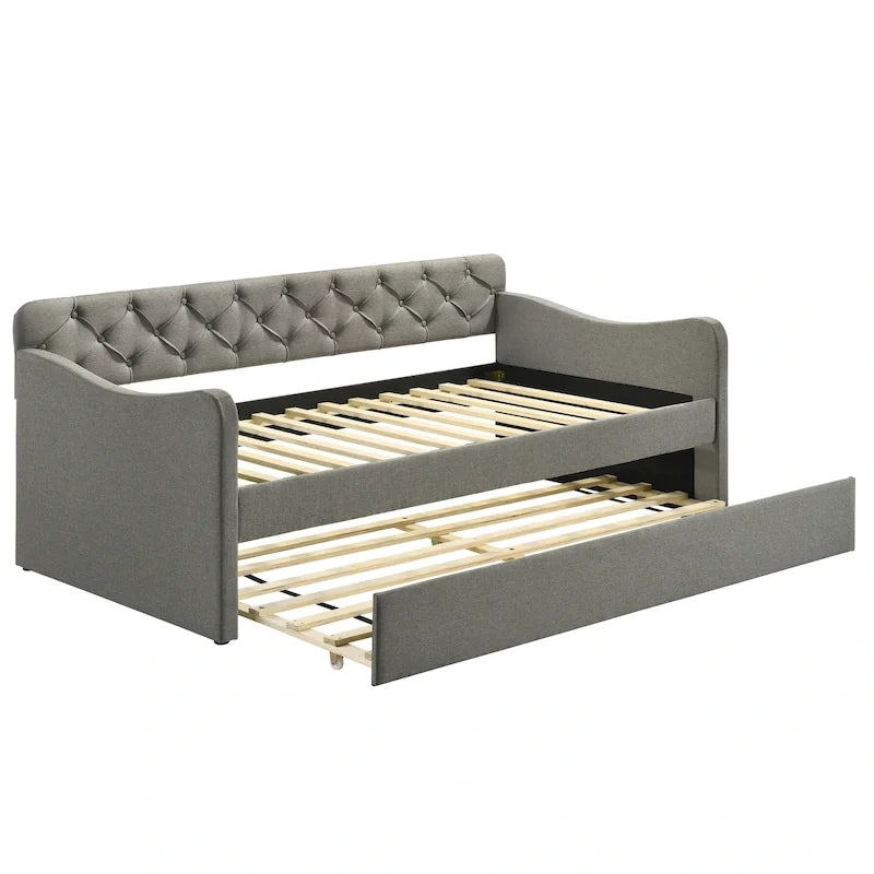Contemporary Twin Upholstered Tufted Day Bed with Trundle