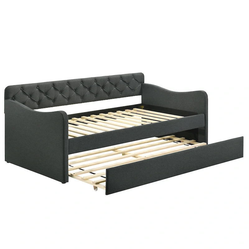 Contemporary Twin Upholstered Tufted Day Bed with Trundle