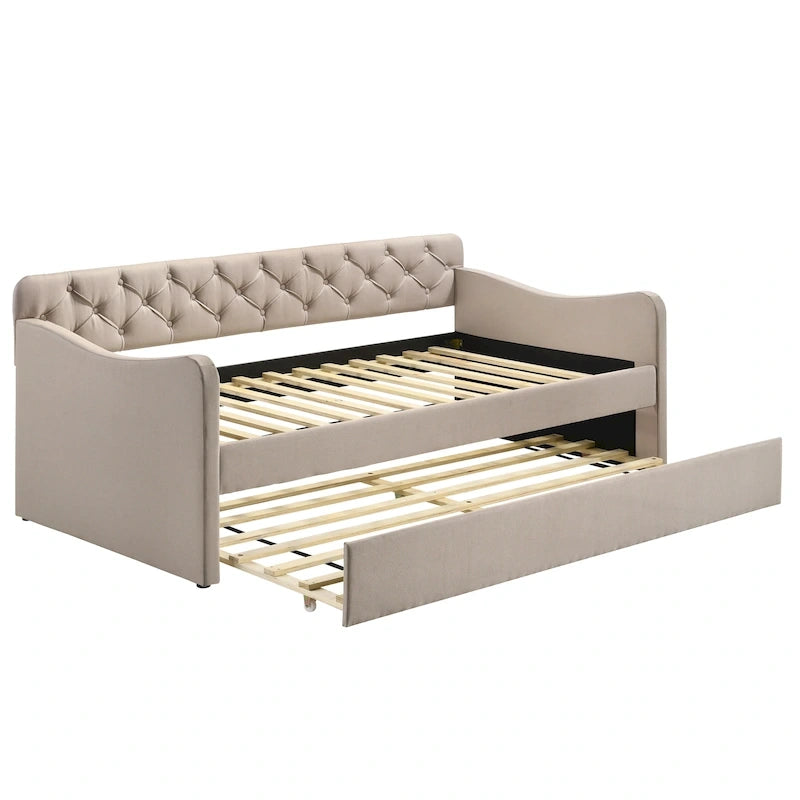 Contemporary Twin Upholstered Tufted Day Bed with Trundle