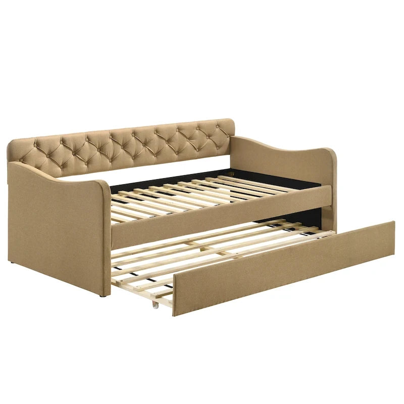 Contemporary Twin Upholstered Tufted Day Bed with Trundle