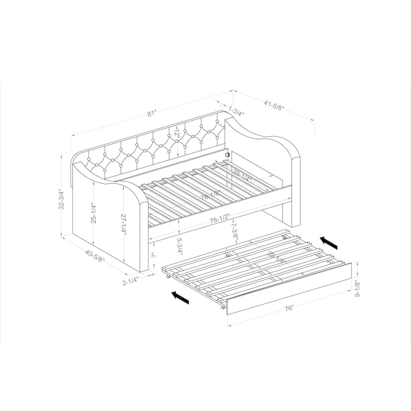 Contemporary Twin Upholstered Tufted Day Bed with Trundle