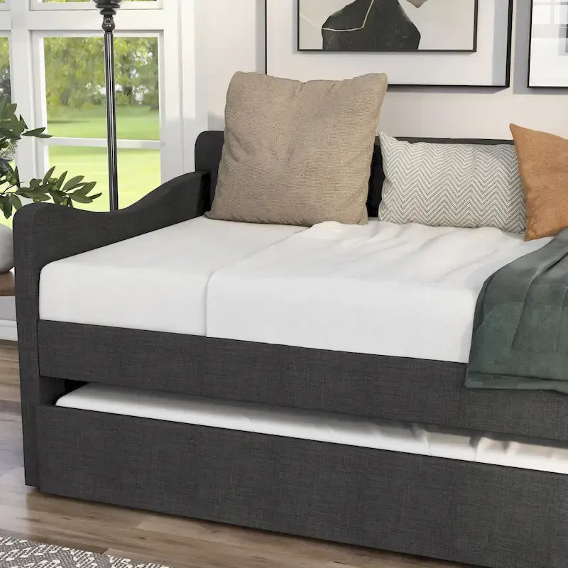 Contemporary Twin Upholstered Tufted Day Bed with Trundle