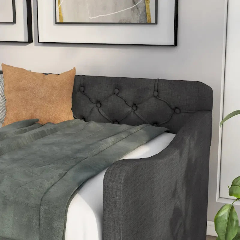 Contemporary Twin Upholstered Tufted Day Bed with Trundle
