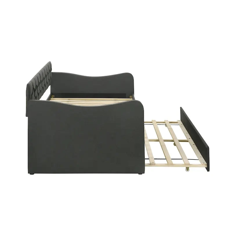Contemporary Twin Upholstered Tufted Day Bed with Trundle