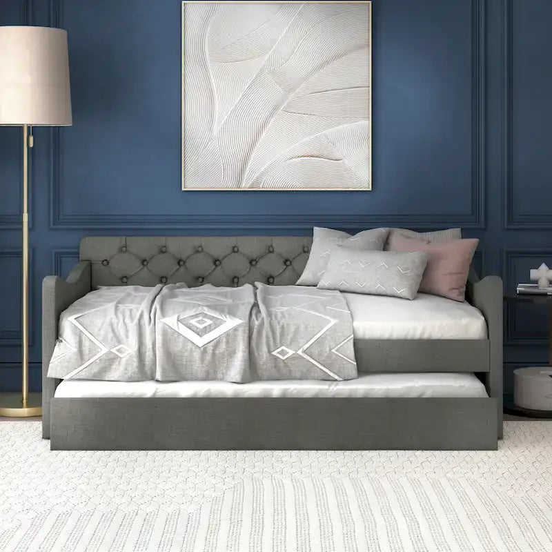 Contemporary Twin Upholstered Tufted Day Bed with Trundle