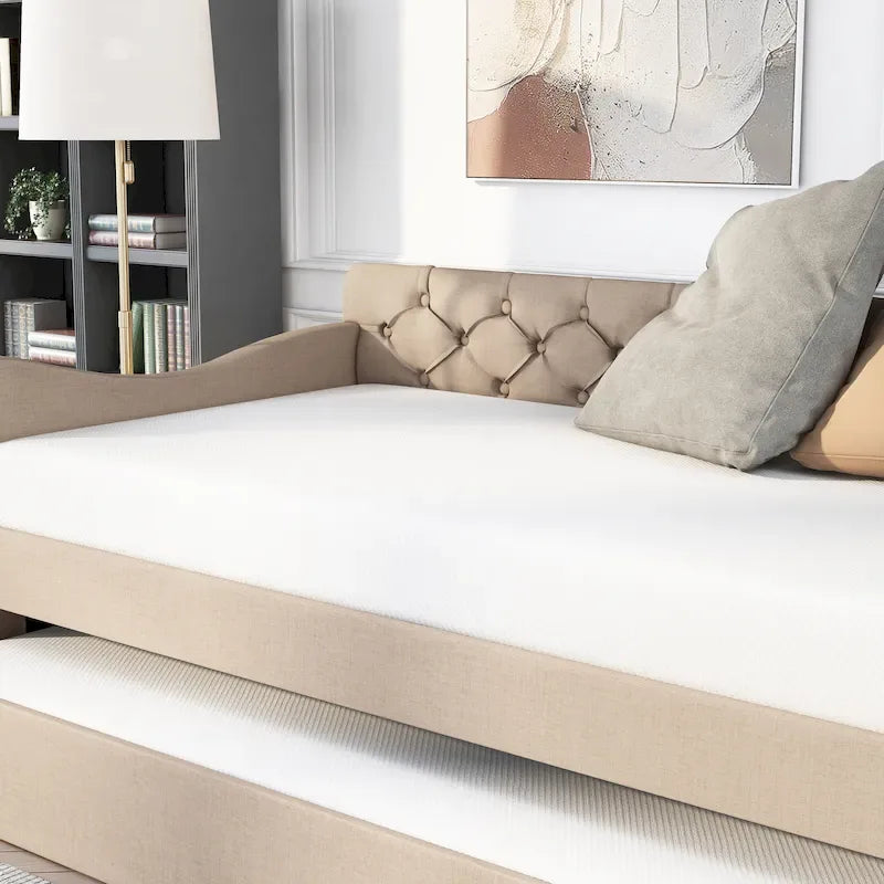 Contemporary Twin Upholstered Tufted Day Bed with Trundle