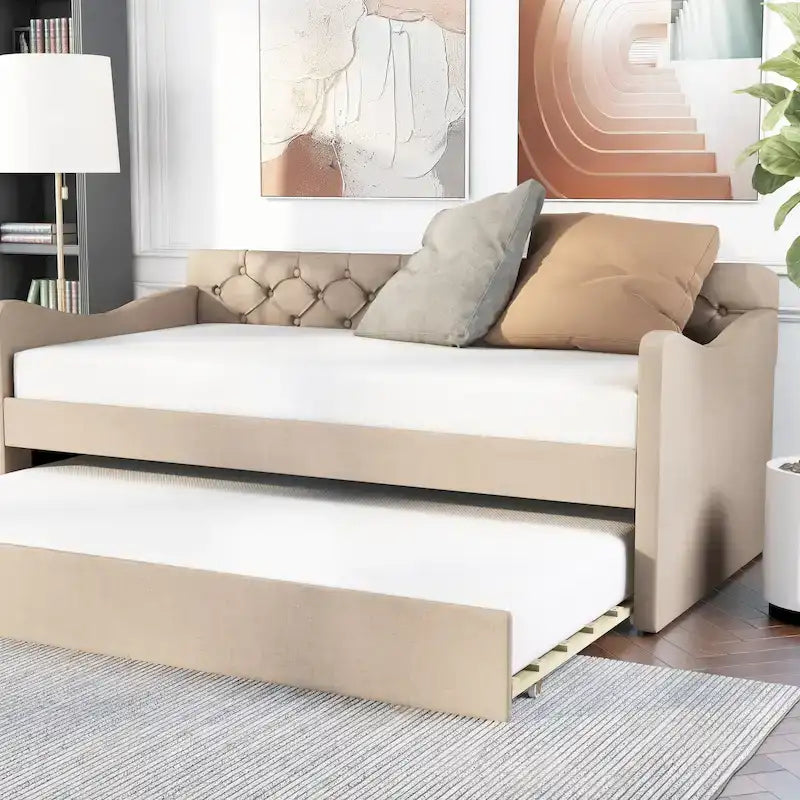 Contemporary Twin Upholstered Tufted Day Bed with Trundle