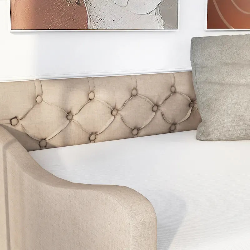 Contemporary Twin Upholstered Tufted Day Bed with Trundle