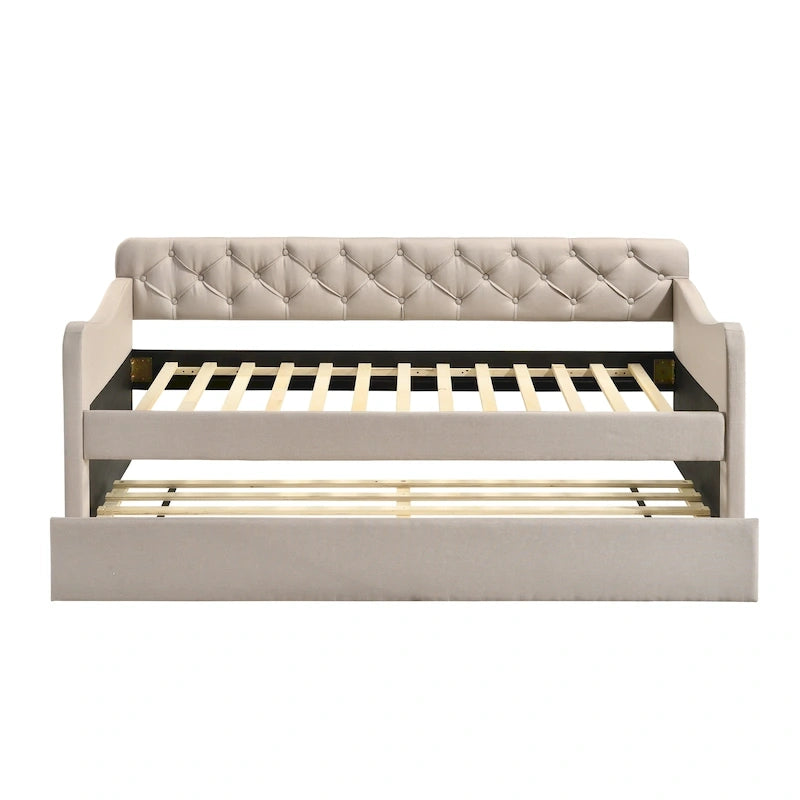 Contemporary Twin Upholstered Tufted Day Bed with Trundle
