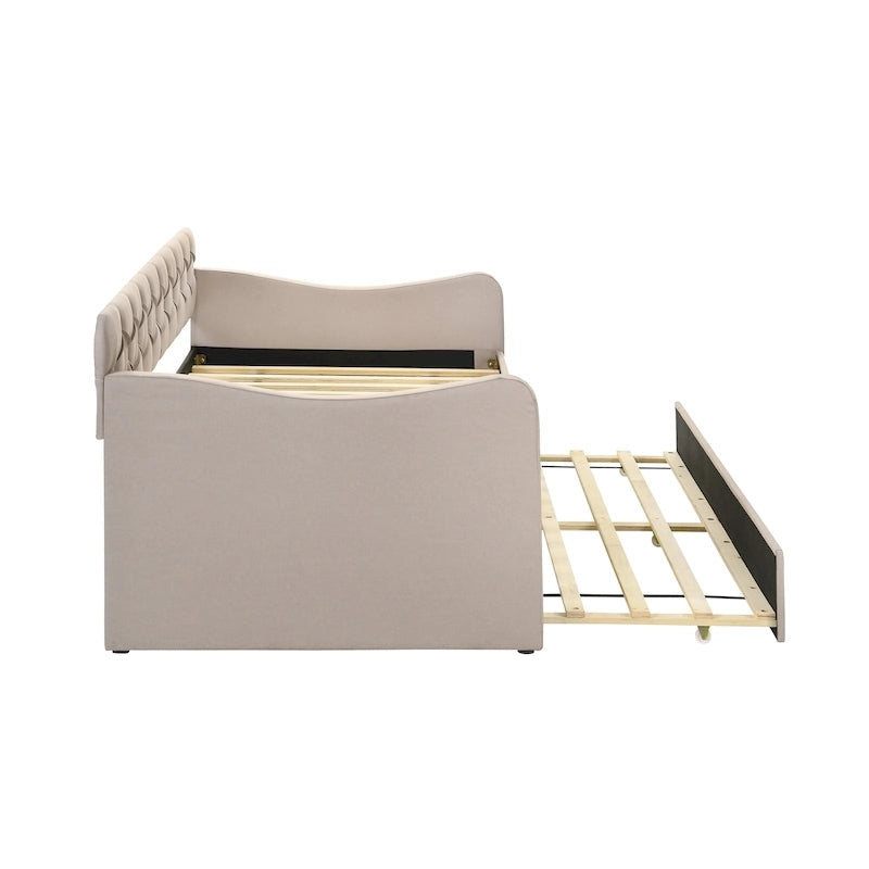 Contemporary Twin Upholstered Tufted Day Bed with Trundle
