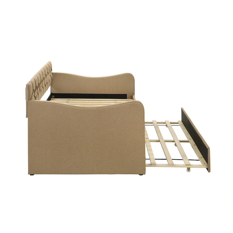 Contemporary Twin Upholstered Tufted Day Bed with Trundle
