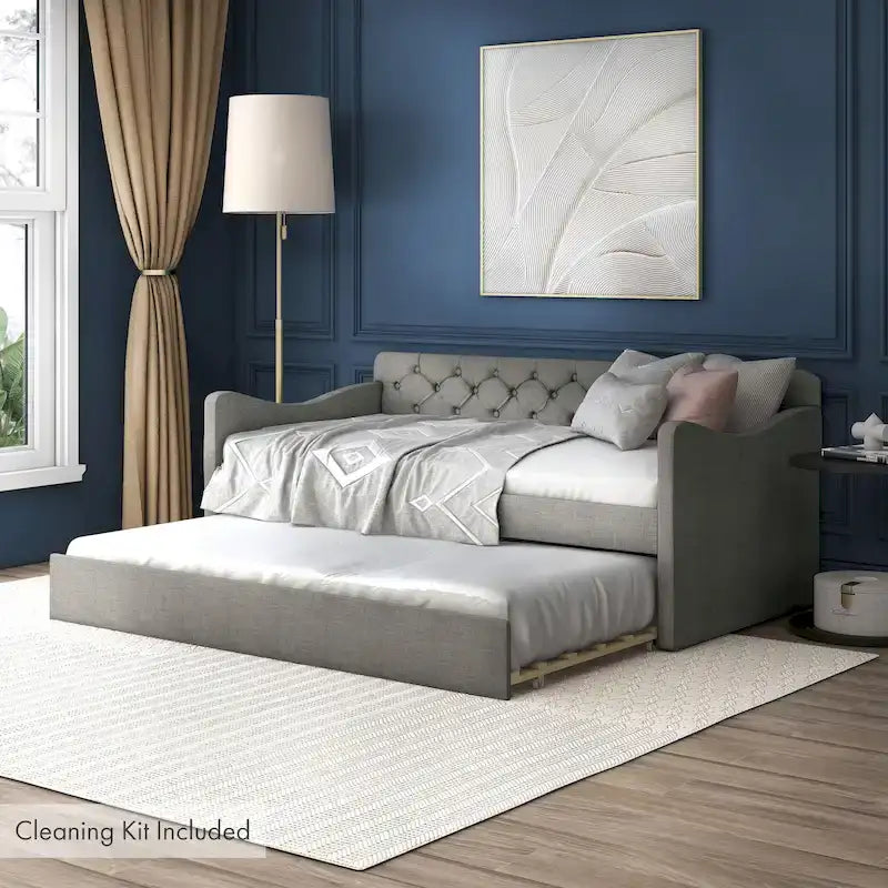 Contemporary Twin Upholstered Tufted Day Bed with Trundle