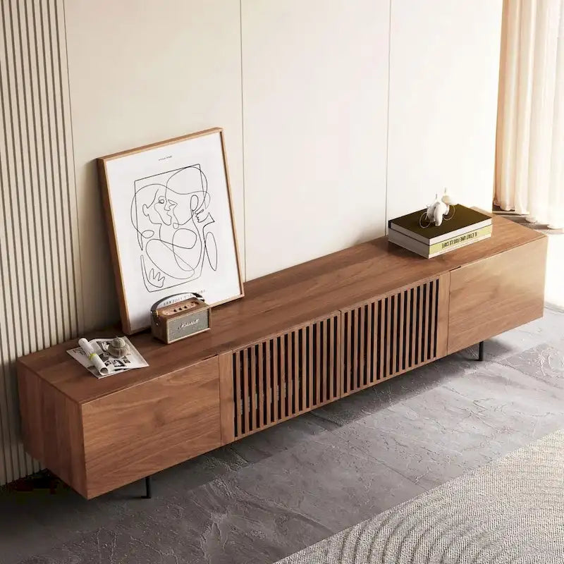 Mid-Century Modern TV Stand, 4 Doors, Fits TVs Up to 100 Inches