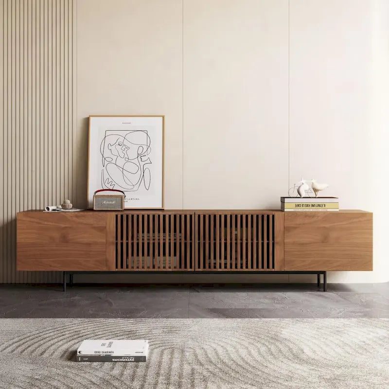Mid-Century Modern TV Stand, 4 Doors, Fits TVs Up to 100 Inches