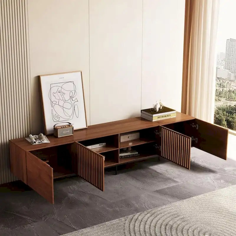 Mid-Century Modern TV Stand, 4 Doors, Fits TVs Up to 100 Inches