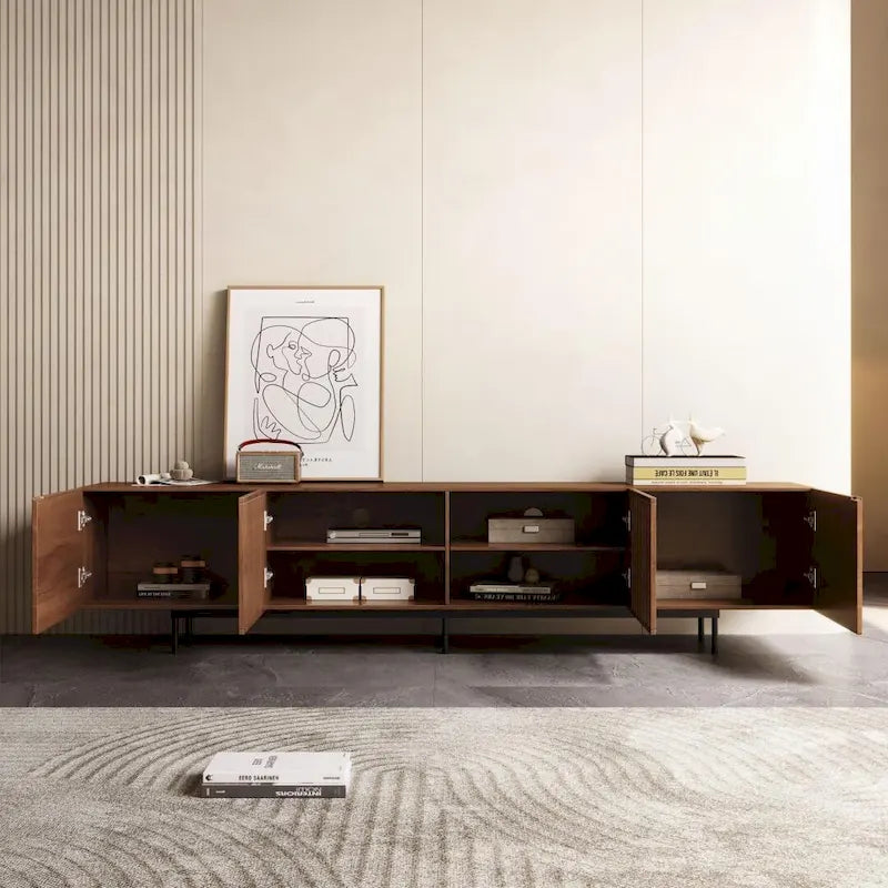 Mid-Century Modern TV Stand, 4 Doors, Fits TVs Up to 100 Inches