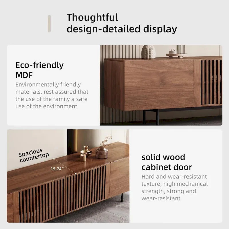 Mid-Century Modern TV Stand, 4 Doors, Fits TVs Up to 100 Inches