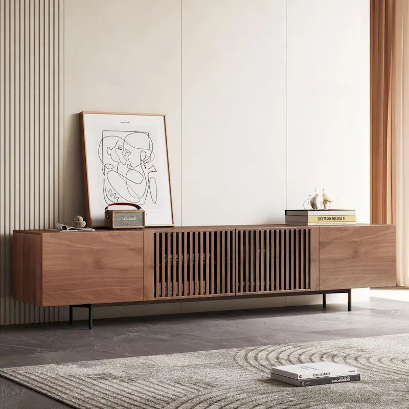 Mid-Century Modern TV Stand, 4 Doors, Fits TVs Up to 100 Inches