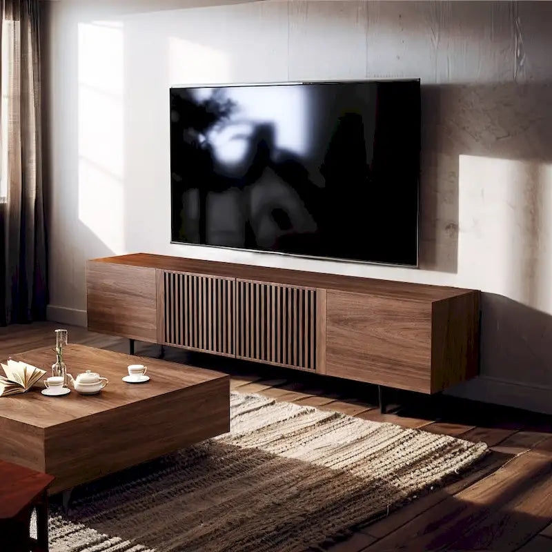 Mid-Century Modern TV Stand, 4 Doors, Fits TVs Up to 100 Inches