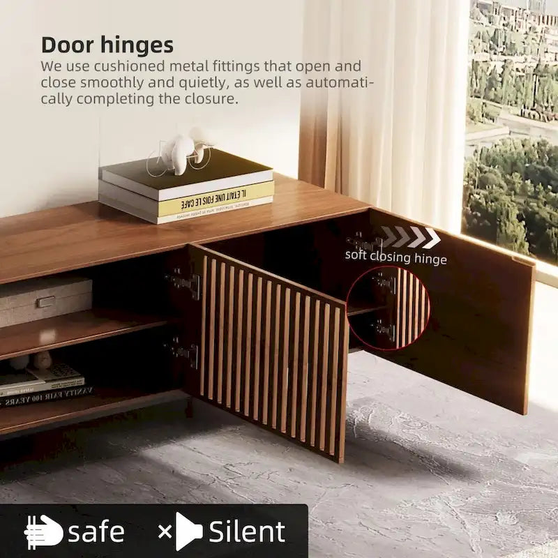 Mid-Century Modern TV Stand, 4 Doors, Fits TVs Up to 100 Inches