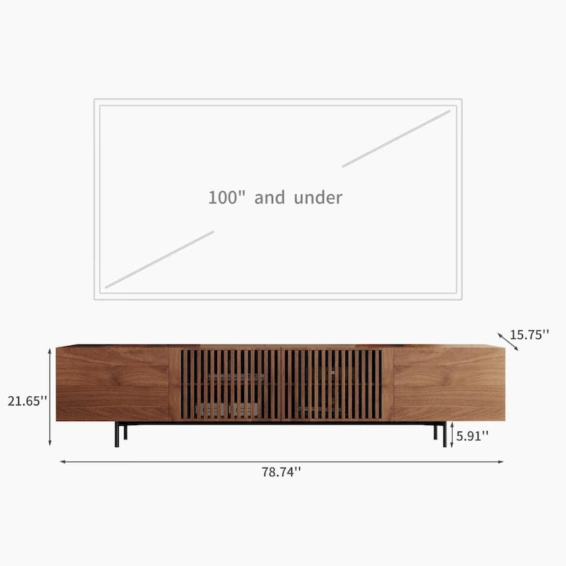Mid-Century Modern TV Stand, 4 Doors, Fits TVs Up to 100 Inches