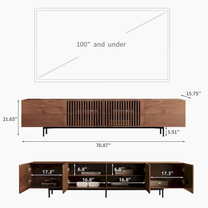 Mid-Century Modern TV Stand, 4 Doors, Fits TVs Up to 100 Inches