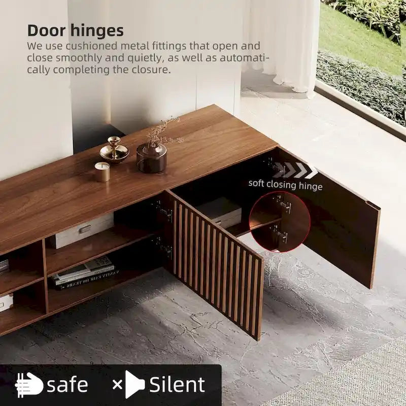 Mid-Century Modern TV Stand, 4 Doors, Fits TVs Up to 100 Inches