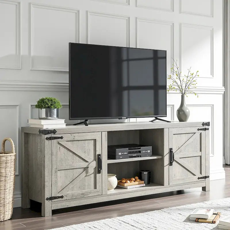 Farmhouse TV Stand, Entertainment Center, Barn Door Cabinet