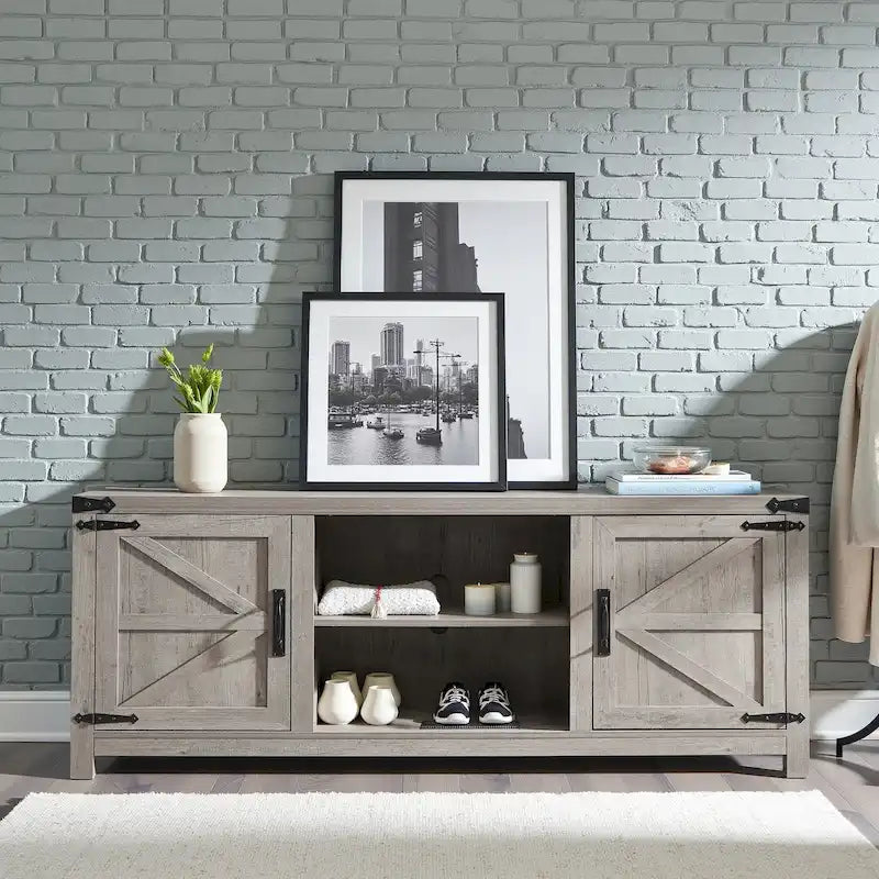 Farmhouse TV Stand, Entertainment Center, Barn Door Cabinet