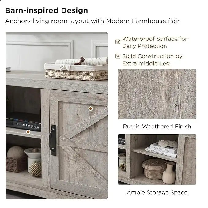Farmhouse TV Stand, Entertainment Center, Barn Door Cabinet