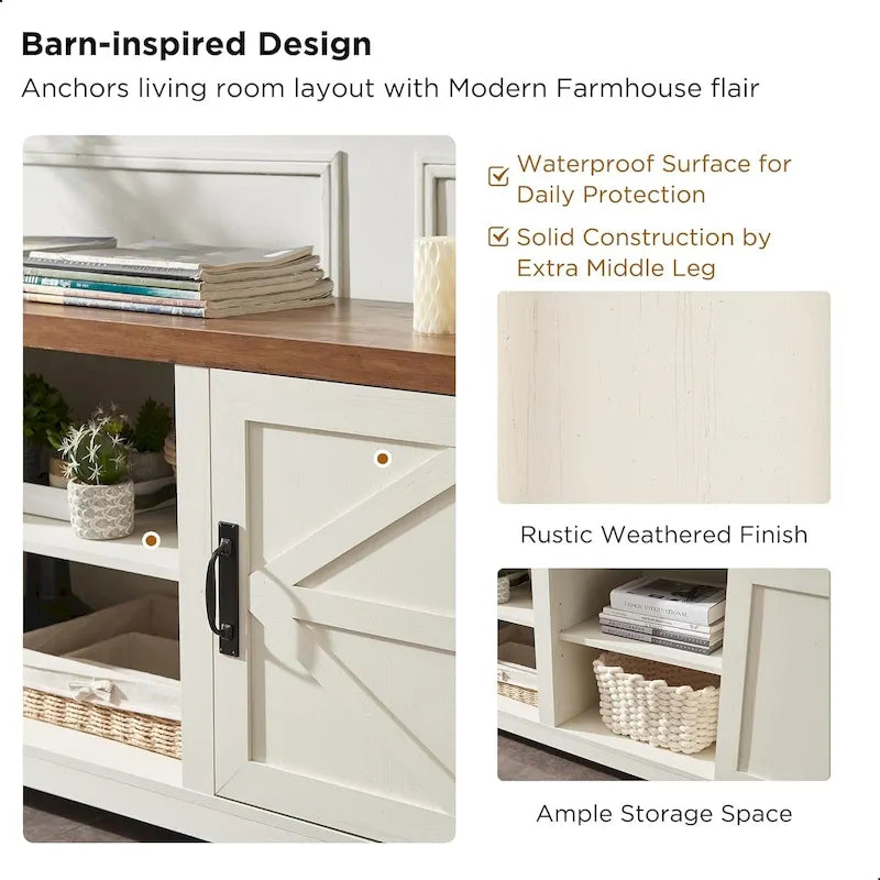 Farmhouse TV Stand, Entertainment Center, Barn Door Cabinet