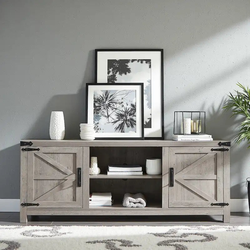 Farmhouse TV Stand, Entertainment Center, Barn Door Cabinet