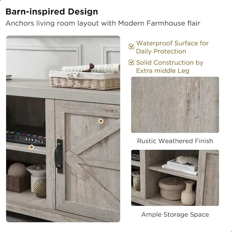 Farmhouse TV Stand, Entertainment Center, Barn Door Cabinet