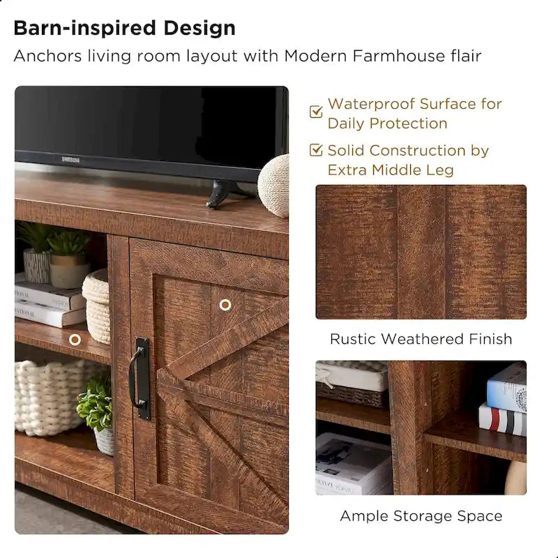 Farmhouse TV Stand, Entertainment Center, Barn Door Cabinet