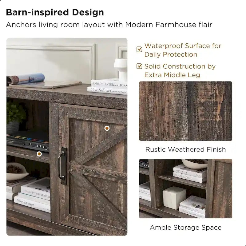 Farmhouse TV Stand, Entertainment Center, Barn Door Cabinet