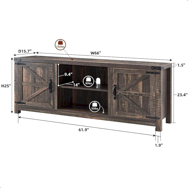 Farmhouse TV Stand, Entertainment Center, Barn Door Cabinet