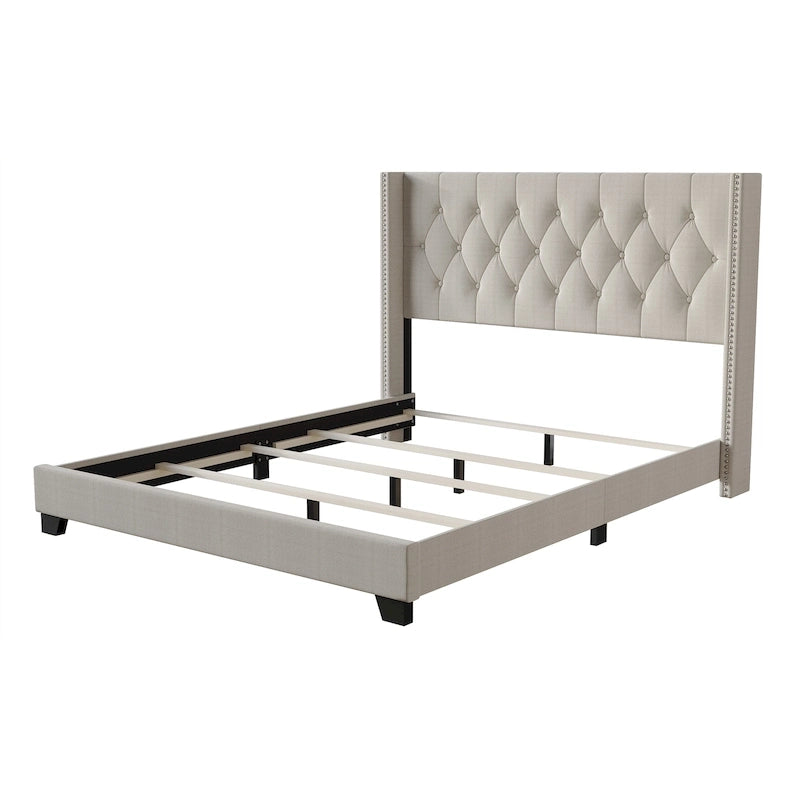 Button Tufted Wingback Upholstered Bed, Multiple Sizes and Colors