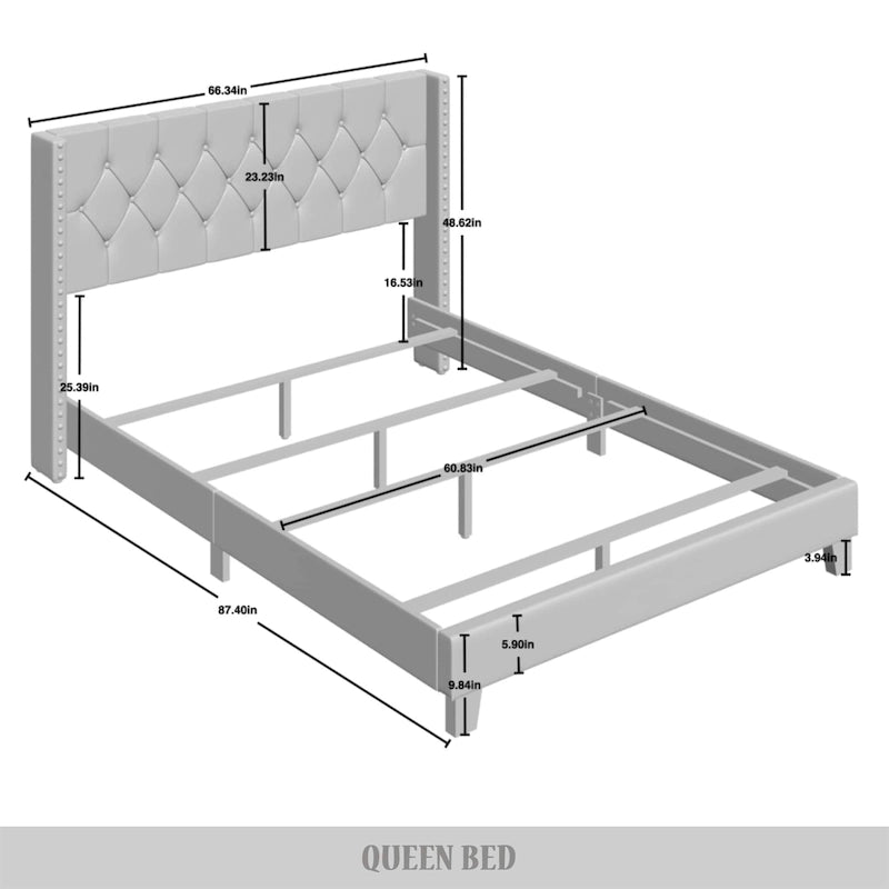 Button Tufted Wingback Upholstered Bed, Multiple Sizes and Colors