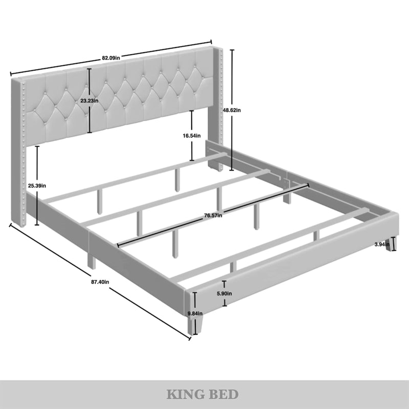 Button Tufted Wingback Upholstered Bed, Multiple Sizes and Colors
